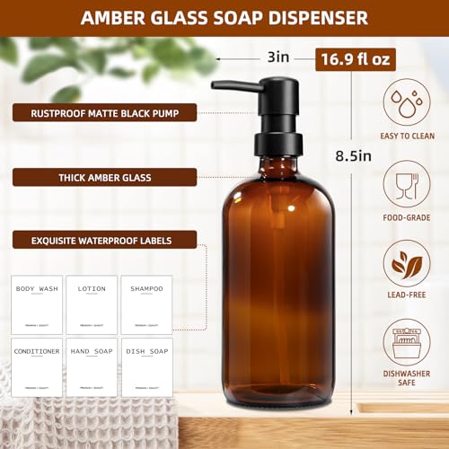 RYTOXILO Dish Soap Dispenser for Kitchen, 16.9 fl oz Amber Hand and Dish Soap Dispensers, Kitchen Soap Dispenser Set with Sponge Holder, Brush Holder and Loofah Sponge, Countertop Sink Organizer Accessories - Image 3