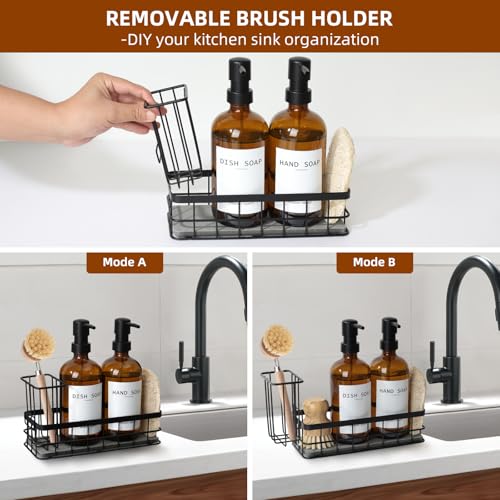 RYTOXILO Dish Soap Dispenser for Kitchen, 16.9 fl oz Amber Hand and Dish Soap Dispensers, Kitchen Soap Dispenser Set with Sponge Holder, Brush Holder and Loofah Sponge, Countertop Sink Organizer Accessories - Image 5