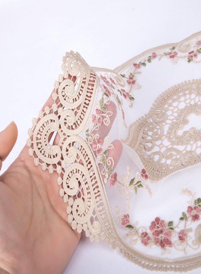 The AutoStory 2Pack Pink Retro Lace Placemats Irregular Shape Embroidered Polyester Bohemian Eco-Friendly French Crochet Doilies Vintage Coasters (Pack of 2) - Image 3