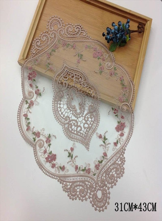 The AutoStory 2Pack Pink Retro Lace Placemats Irregular Shape Embroidered Polyester Bohemian Eco-Friendly French Crochet Doilies Vintage Coasters (Pack of 2) - Image 4