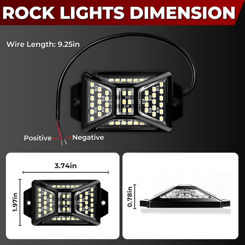 20 وحدة من أضواء White Rock، تحتوي كل وحدة على 48 مصباح LED بلون أبيض نقي (6500K)، سطوع عالي جدًا، مقاومة للماء (IP67)، شعاع واسع 360 درجة، مخصصة للمركبات الشاحنة، السيارات الرياضية الكبيرة (SUV)، مركبات الجر (UTV)، وسائل النقل البرية الرياضية (ATV)، والقوارب (محمية ببراءة اختراع). - Image 5