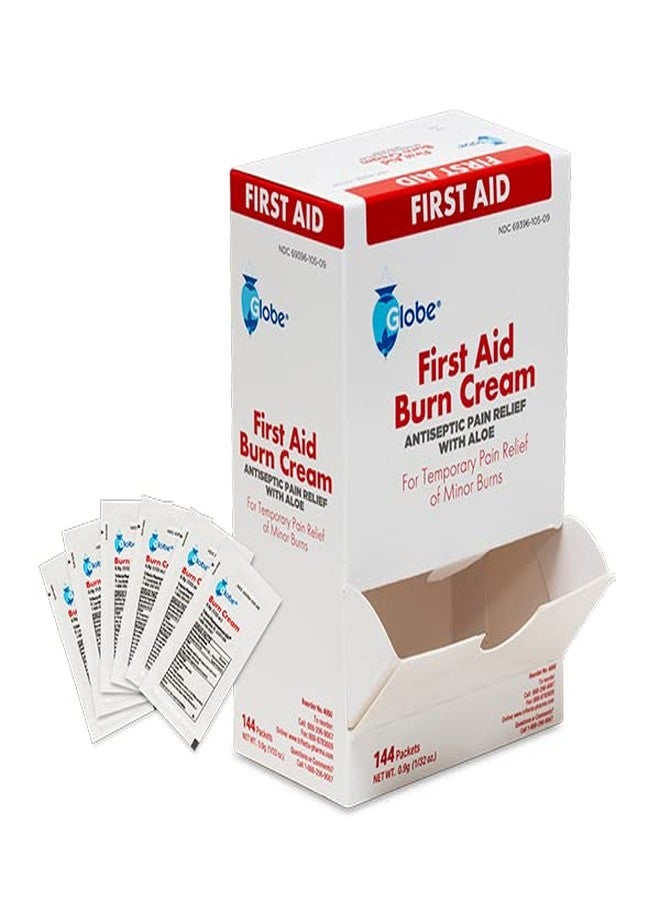 Globe First Aid Burn Cream 0.9g Packets, (Box of 144) Advanced First Aid Cream for Temporary Relief of Minor Burns, Cuts, and Scrapes - Image 1