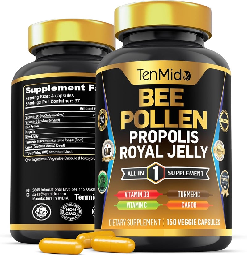 Tenmido Bee Pollen Supplement with Propolis and Royal Jelly for Men and Women - Image 1