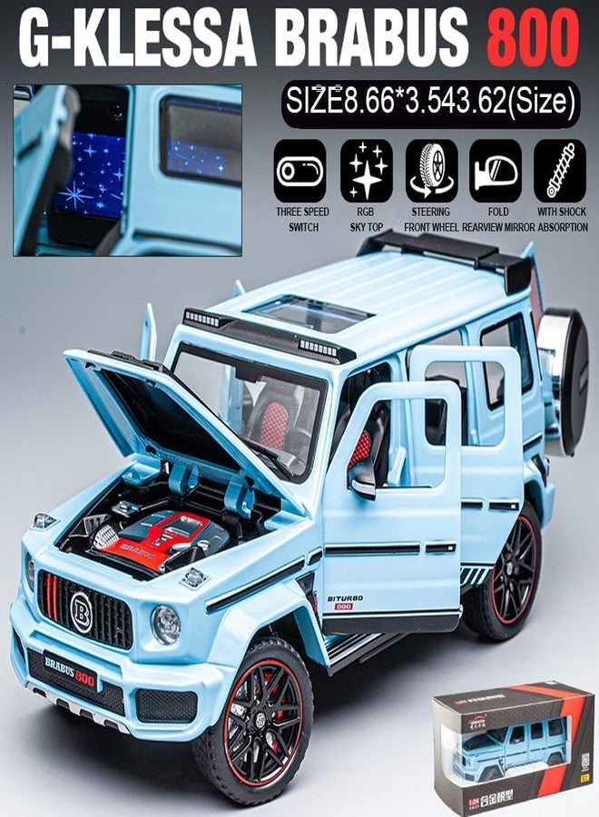 ARNIYAVALA 1:24 Mercedes-Benz Barbos G800 Alloy Off-Road car Model, Sound and Light Sound Effect Function, Pull Back car, Suitable for Adults and Children's Christmas Birthday Gifts,. (Sky) - Image 3
