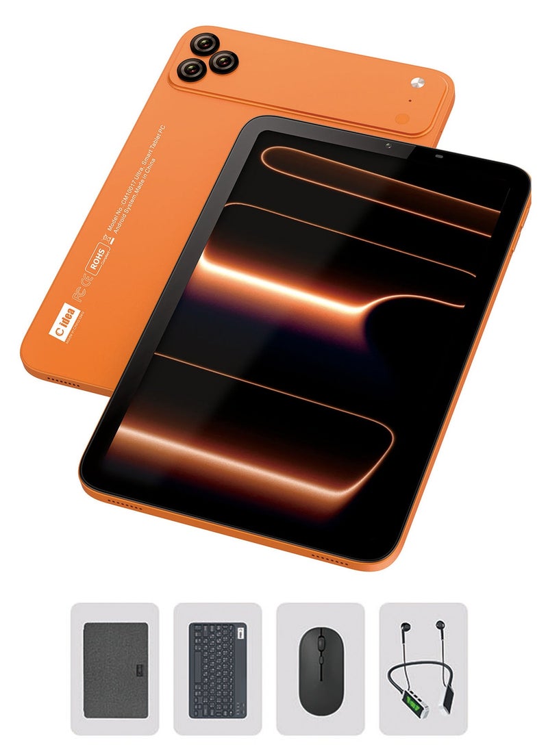 C idea 10-Inch Android Tablet with Keyboard & Mouse, 8GB RAM + 1TB ROM, Dual SIM 5G LTE, Wi-Fi, GPS, 13MP Front + 16MP Rear Camera, CM10017 Ultra Tab with Stylus – Orange - Image 1