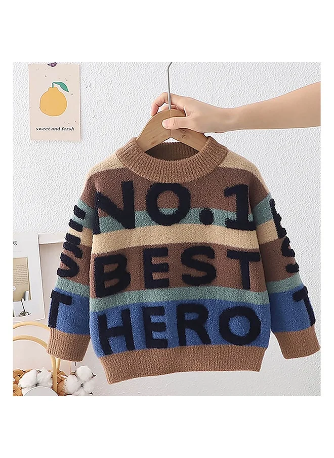 صندوق المفاجآت الصغيرة Brown No 1 Hero themed Knitted Warmer Cardigan Sweater for Kids