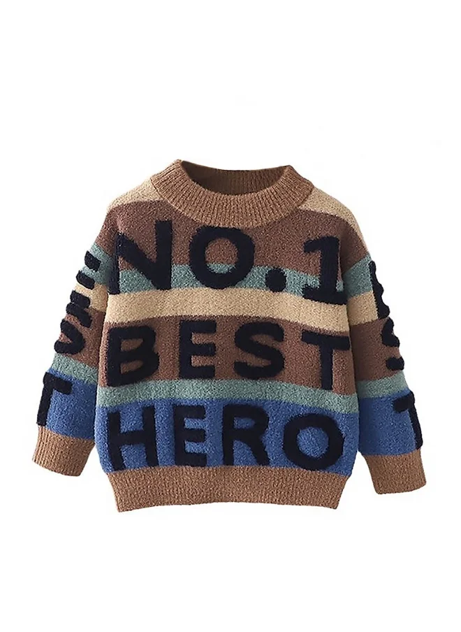 LITTLE SURPRISE BOX Brown No 1 Hero themed Knitted Warmer Cardigan Sweater for Kids