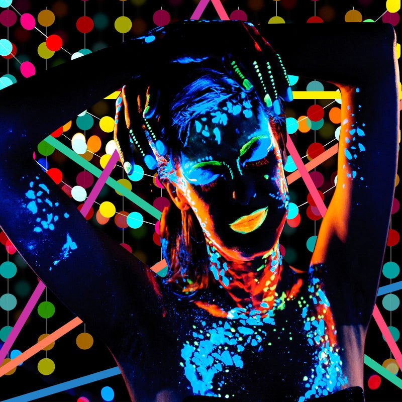 Skylety 32 Pcs Glow in The Dark Party Supplies Christmas Neon Party Favors with 25 Fluorescent Balloon 6 Rolls 98.4 ft UV Blacklight Luminous Tape 14.4 ft Neon Streamer Garland for Adults(Clear Dot) - Image 3