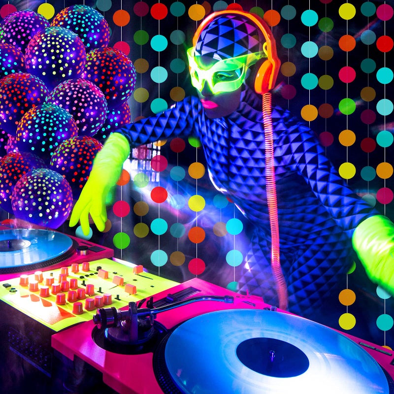 Skylety 32 Pcs Glow in The Dark Party Supplies Christmas Neon Party Favors with 25 Fluorescent Balloon 6 Rolls 98.4 ft UV Blacklight Luminous Tape 14.4 ft Neon Streamer Garland for Adults(Clear Dot) - Image 4