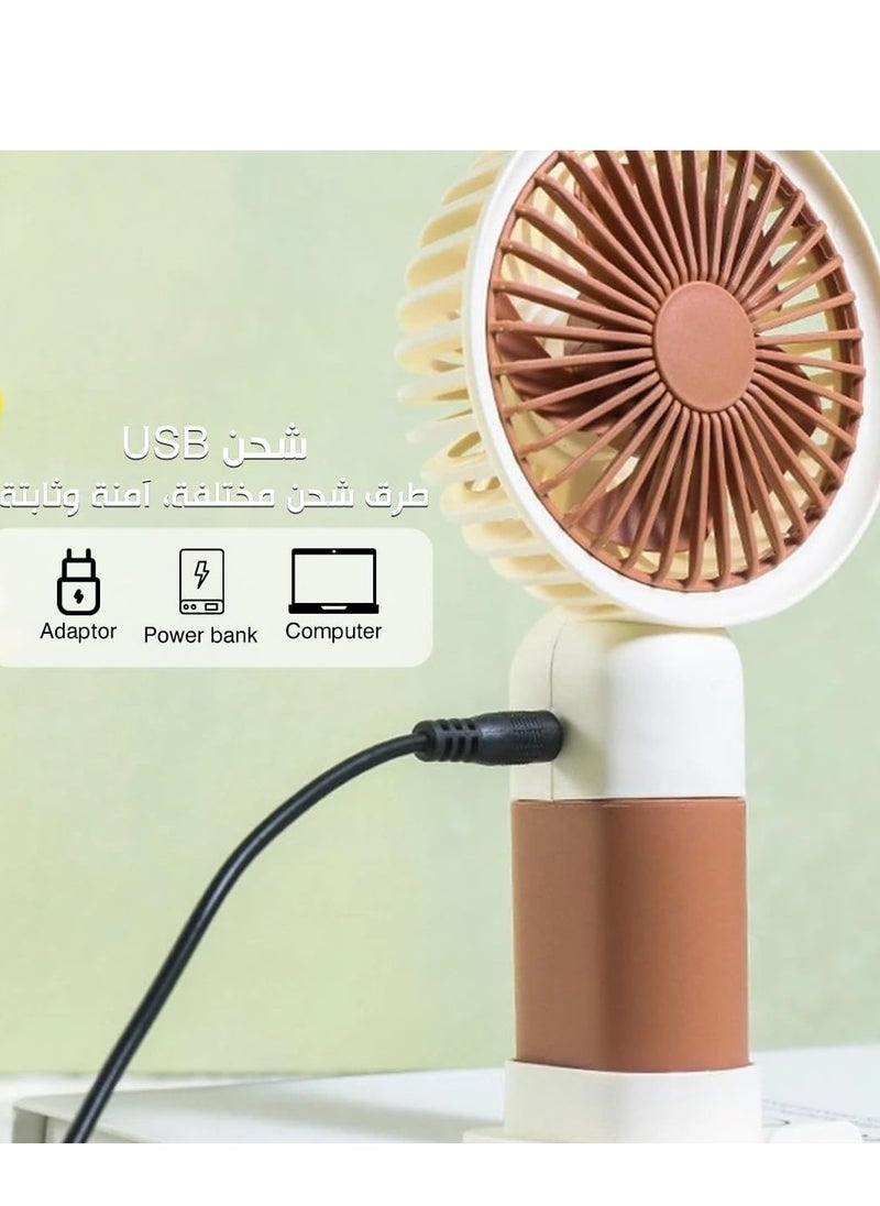 ماركة غير محددة - مروحة يد محمولة صغيرة بمنفذ USB – بني – عالية السرعة، للاستخدام المكتبي واليدوي، 1.5 واط، وضع سرعة واحدة، مع حامل - Image 1