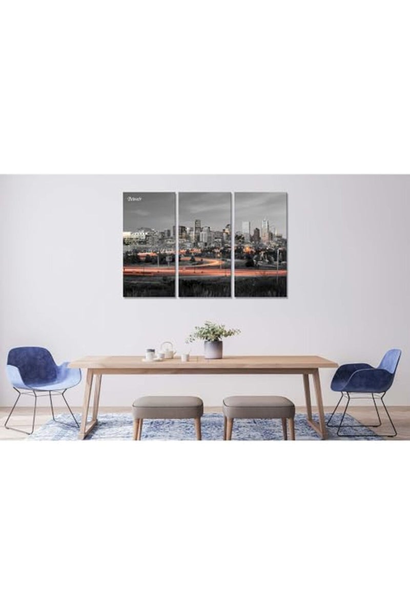 Artbrush Tower Colorado skyline Wall Art Denver Night View Wall Decor Framed Black and White City Canvas Print Picture Living Room Home Poster Painting Decoration Artwork 3 Panel Ready to Hang - Image 4