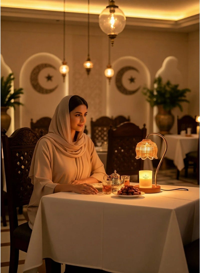 Luxury Glass Candle Warmer Lamp with Wooden Base – 3-Level Dimmable Flameless Aromatherapy Wax Melt Lamp for Bedroom, Living Room & Home Decor - view 5