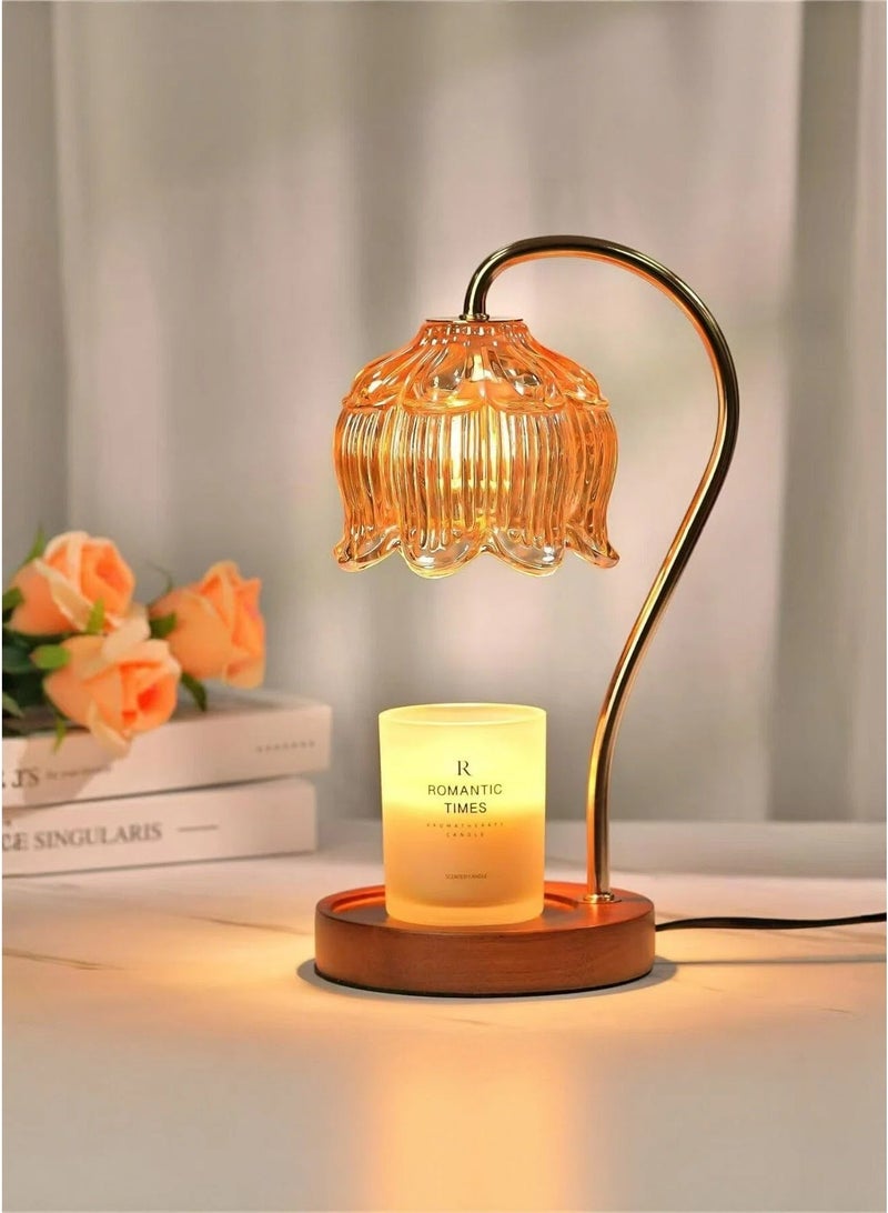 Luxury Glass Candle Warmer Lamp with Wooden Base – 3-Level Dimmable Flameless Aromatherapy Wax Melt Lamp for Bedroom, Living Room & Home Decor - view 3