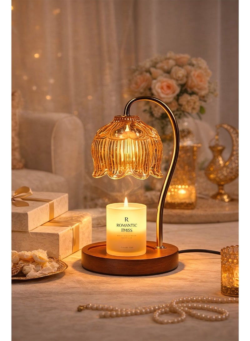 Luxury Glass Candle Warmer Lamp with Wooden Base – 3-Level Dimmable Flameless Aromatherapy Wax Melt Lamp for Bedroom, Living Room & Home Decor - view 4