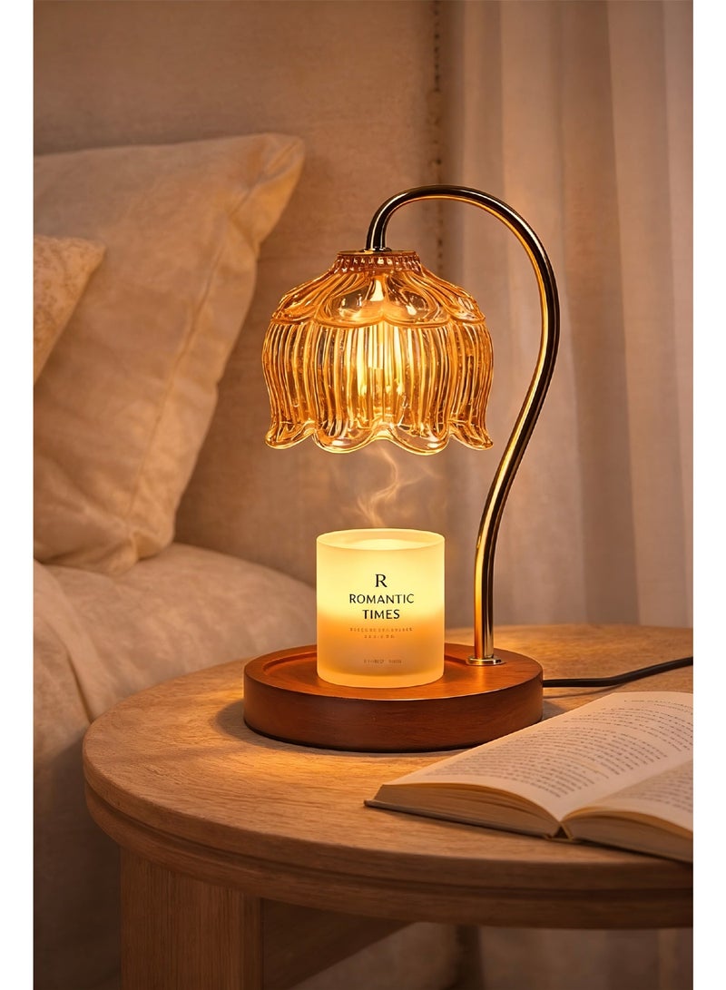 Luxury Glass Candle Warmer Lamp with Wooden Base – 3-Level Dimmable Flameless Aromatherapy Wax Melt Lamp for Bedroom, Living Room & Home Decor - view 2