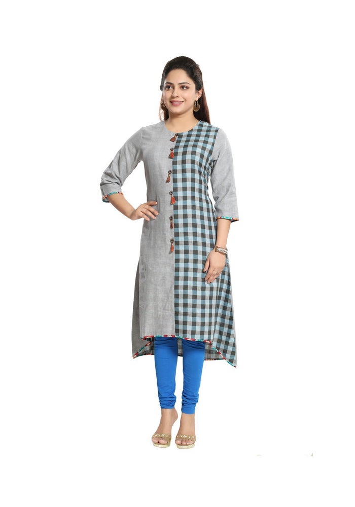 ARCHATTIRE Asymmetric Kurta in Light Grey for Women - Image 1