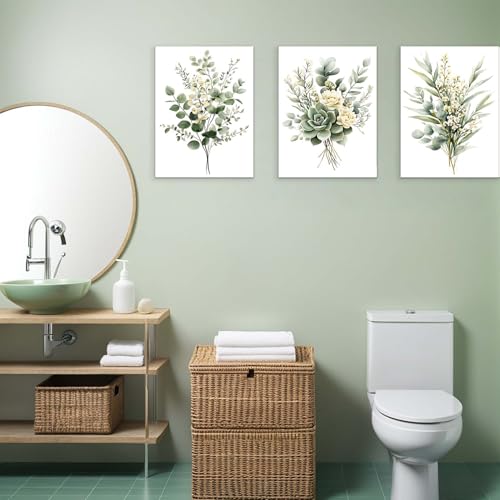 Zessonic Sage Green Botanical Wall Art, Watercolor Framed Canvas Prints Modern Green Plant White Floral Decor for Bedroom Living Room Bathroom Nursery, Set of 3, 12x16 Inch - Ready to Hang - Image 3