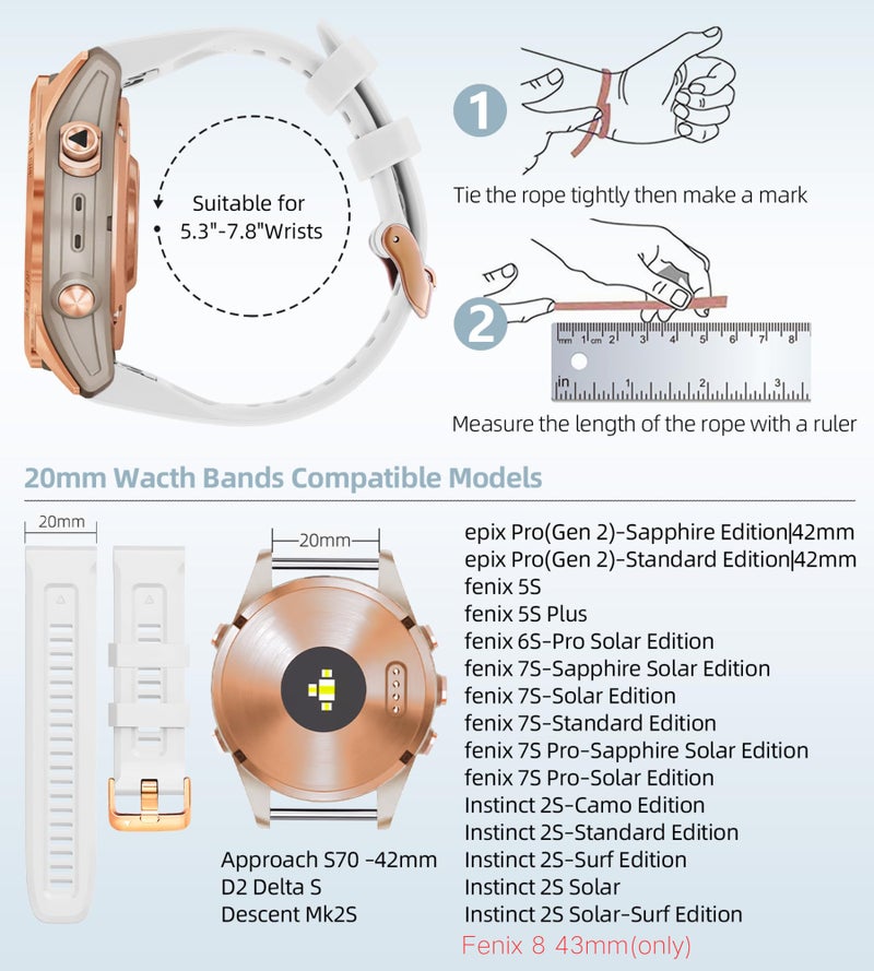 OUTVI 20mm Watch Band for Garmin fenix 5s fenix 6s fenix 7s pro soft silicone with Rose Gold buckle quick fit 20 bands Replacement for garmin epix pro gen 2 42mm long strap women Sea Foam - Image 2