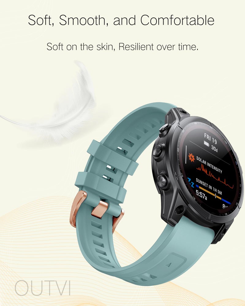 OUTVI 20mm Watch Band for Garmin fenix 5s fenix 6s fenix 7s pro soft silicone with Rose Gold buckle quick fit 20 bands Replacement for garmin epix pro gen 2 42mm long strap women Sea Foam - Image 4