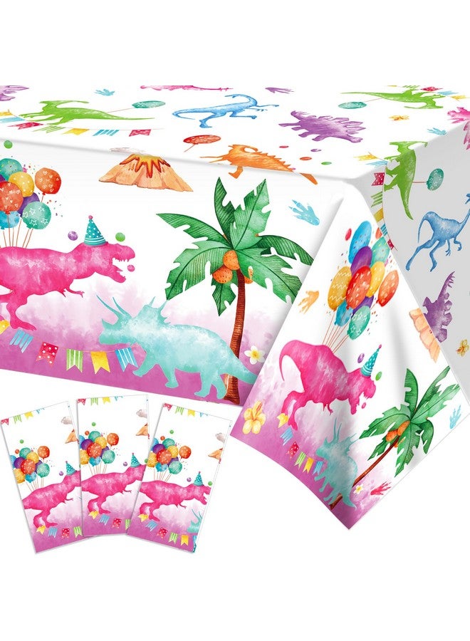 Phogary Pink Dinosaur Tablecloth For Dinosaur Birthday Decorations 3 Pack Dinosaur Table Cloth Plastic Dinosaur Table Cover Girl'S Party Supplies Dino Theme Rex Party Decoration 51 X 87 - Image 1