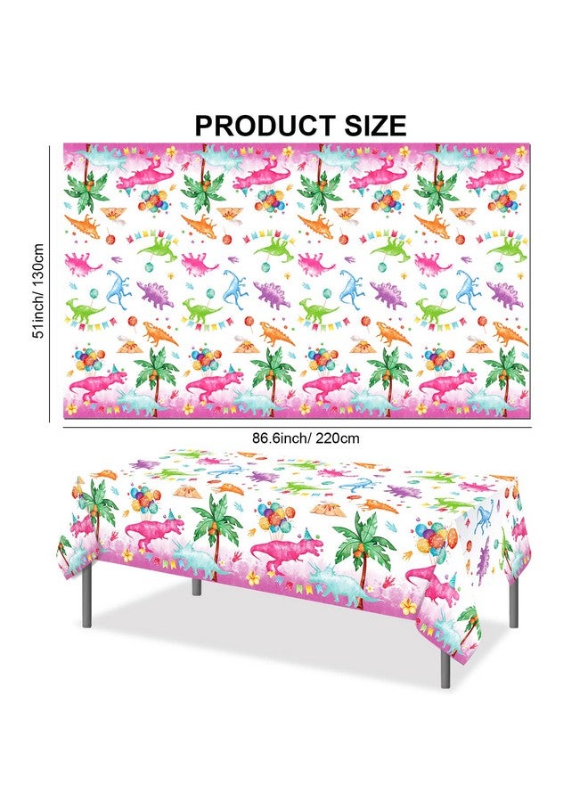 Phogary Pink Dinosaur Tablecloth For Dinosaur Birthday Decorations 3 Pack Dinosaur Table Cloth Plastic Dinosaur Table Cover Girl'S Party Supplies Dino Theme Rex Party Decoration 51 X 87 - Image 2