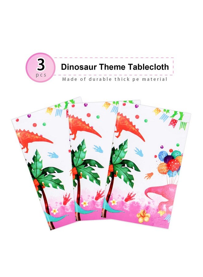 Phogary Pink Dinosaur Tablecloth For Dinosaur Birthday Decorations 3 Pack Dinosaur Table Cloth Plastic Dinosaur Table Cover Girl'S Party Supplies Dino Theme Rex Party Decoration 51 X 87 - Image 3