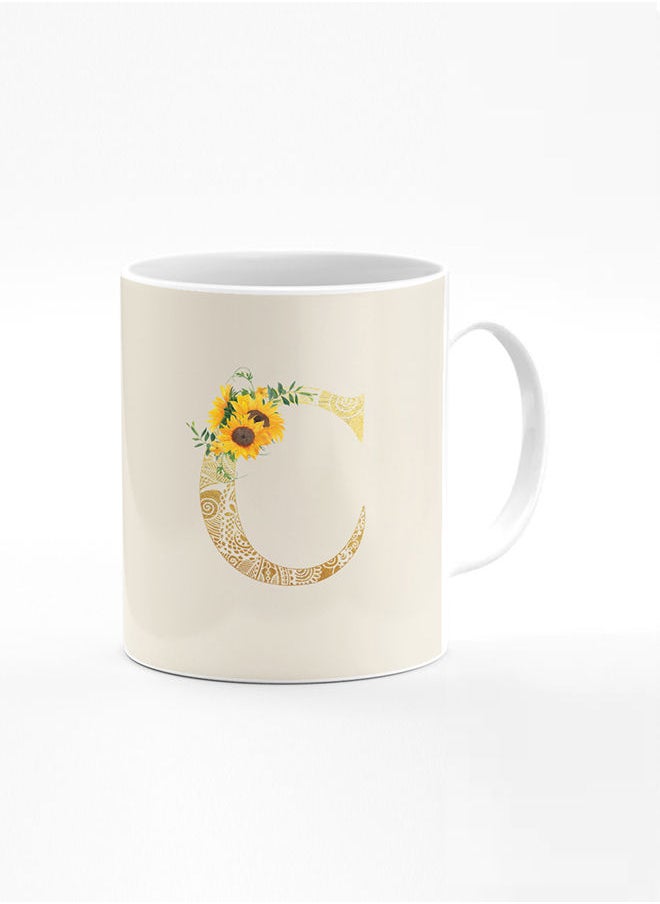 Stylizedd Designer Printed Coffee Mug 11oz Ceramic Personalised Gift Mugs Cup Custom Monogram Initial Letter Floral Pattern Alphabet C (Albescent White)  - Image 1