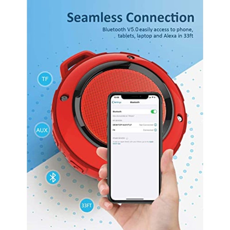 Outdoor Waterproof Bluetooth Speaker, Wireless Portable Mini Shower Travel Speaker with Subwoofer, Enhanced Bass, Built in Mic for Sports, Pool, Beach, Hiking, Camping - Image 5