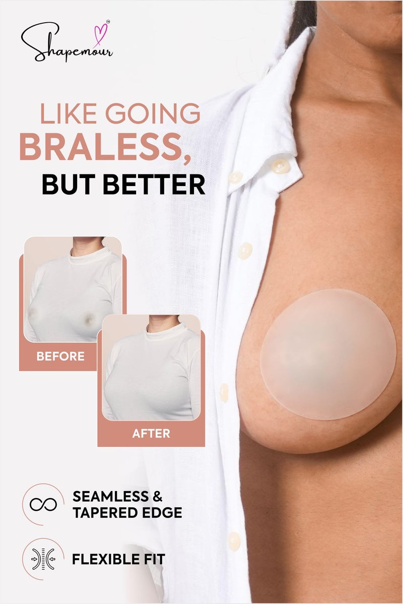 SHAPEMOUR Adhesive Silicone Nipple Covers for Women, Medical Grade Silicon and Skin Friendly Invisible Nipple Pasties I Resuable and All-Day Hold Nipple Pasties - 12cm - Image 4