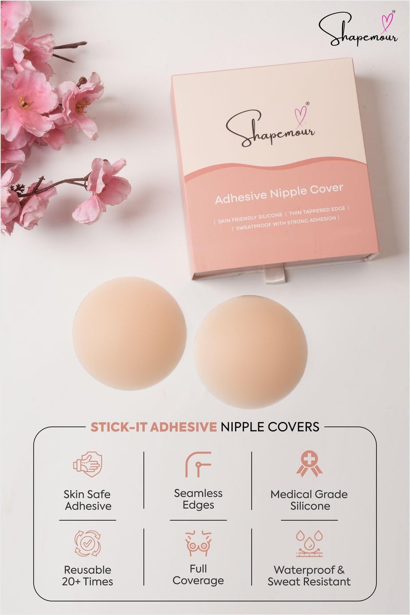 SHAPEMOUR Adhesive Silicone Nipple Covers for Women, Medical Grade Silicon and Skin Friendly Invisible Nipple Pasties I Resuable and All-Day Hold Nipple Pasties - 12cm - Image 3