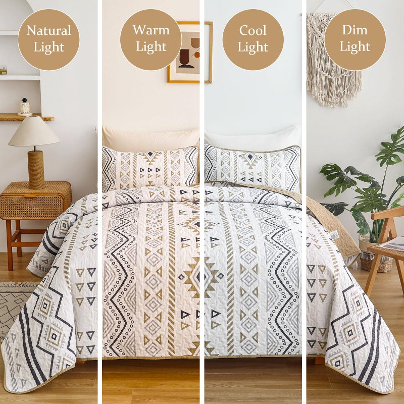 Drucon Boho King Size Aztec Quilt Set 3 Pieces Lightweight Fall Quilt Beddding Set, Soft Microfiber Bohemian Bedspread Coverlet Set with 2 Pillowcases for All Season (King, 104"x90") - Image 3