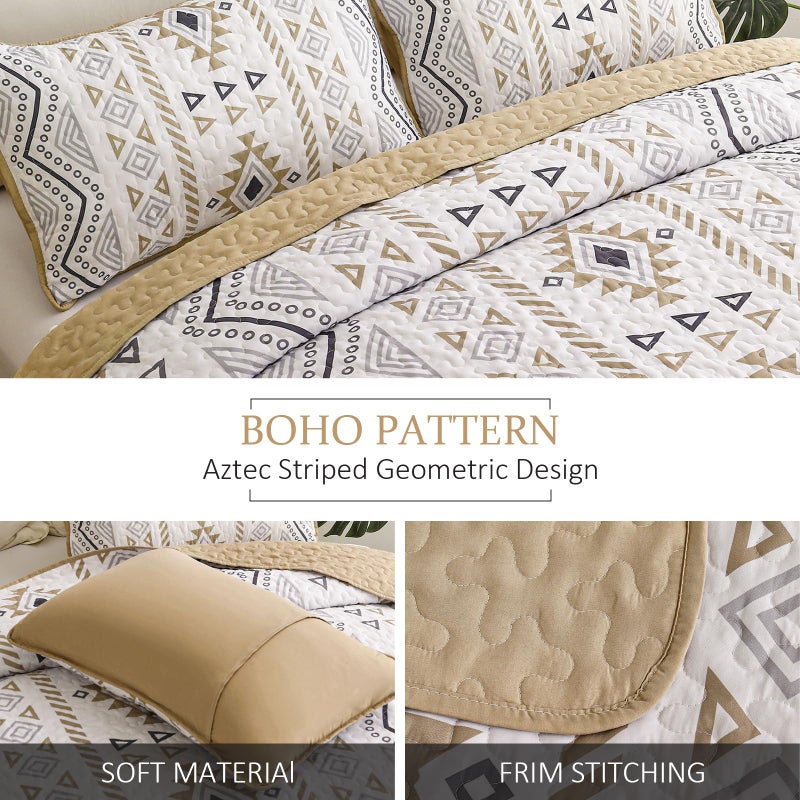 Drucon Boho King Size Aztec Quilt Set 3 Pieces Lightweight Fall Quilt Beddding Set, Soft Microfiber Bohemian Bedspread Coverlet Set with 2 Pillowcases for All Season (King, 104"x90") - Image 5