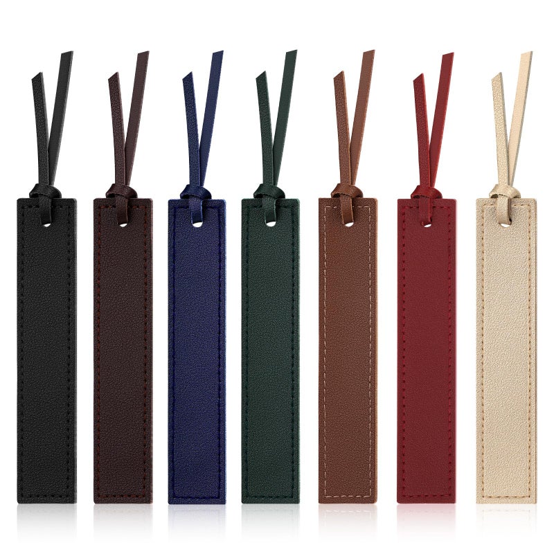 kdafio 7 Pcs Leather Bookmark, Classic Stitched Bookmark with Leather Rope, Bookmarks for Men, Handmade Stitched Book Marks Page Markers for Book Reader Teachers Students School Office - Image 1