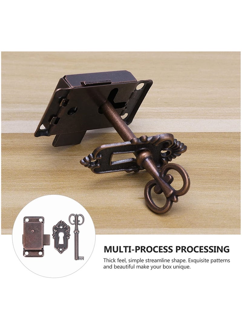 SYOSI 2 pieces Antique Cabinet Door Lock Vintage Decorative Furniture Lock with Key Zinc Alloy Cabinet Lock Decorative Lock Catches with Key for Jewellery Boxes Wooden Boxes Drawer Wardrobe - Image 5