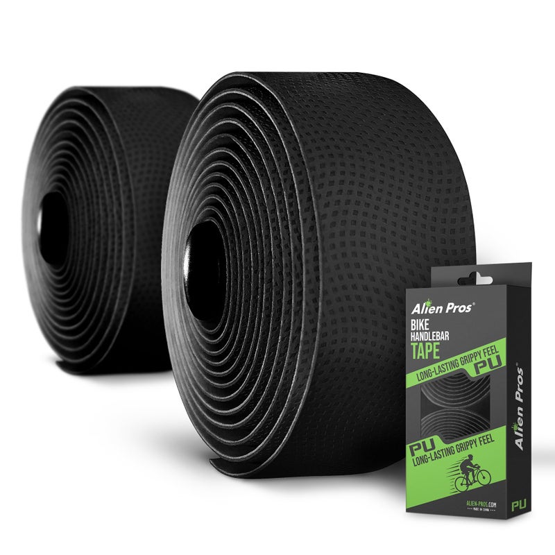 ALIEN PROS Bike Handlebar Tape PU (Set of 2) Black - Enhance your bike Grip with These bicycle handle bar tape - Wrap your bike for an awesome comfortable ride (Set of 2, Black) - Image 1