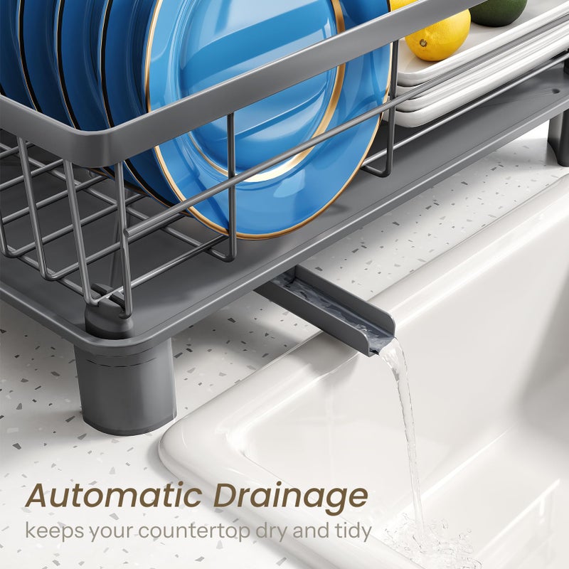 SNTD Dish Drying Rack - Small Dish Rack for Kitchen Counter, Stainless Steel Dish Drainer with Utensil Holder and Drainboard, 11" W x 15" L (Grey) - Image 4