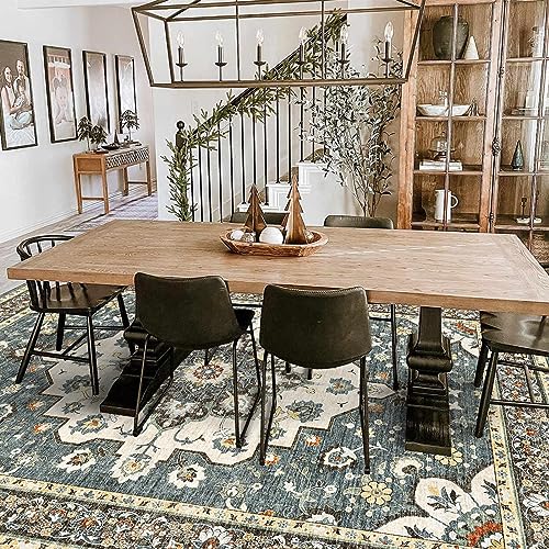 TOPRUUG Washable Oriental Area Rug - 9x12 Rugs for Living Room Soft Carpet for Bedroom Waterproof Floral Distressed Indoor Stain Resistant Non-Shedding Floor Carpets (Blue, 9x12) - Image 4
