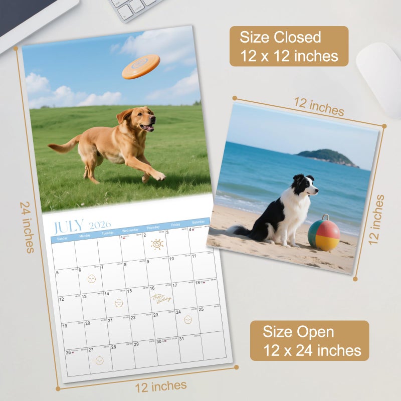 VALOME 2026 Calendar, Wall Calendar 2026, Dogs 12 Month Wall Calendars (Jan - Dec 2026) 12" x 24" Opened, Hanging Monthly Calendar Thick Paper for Kids Family Adults Office Home - Image 5