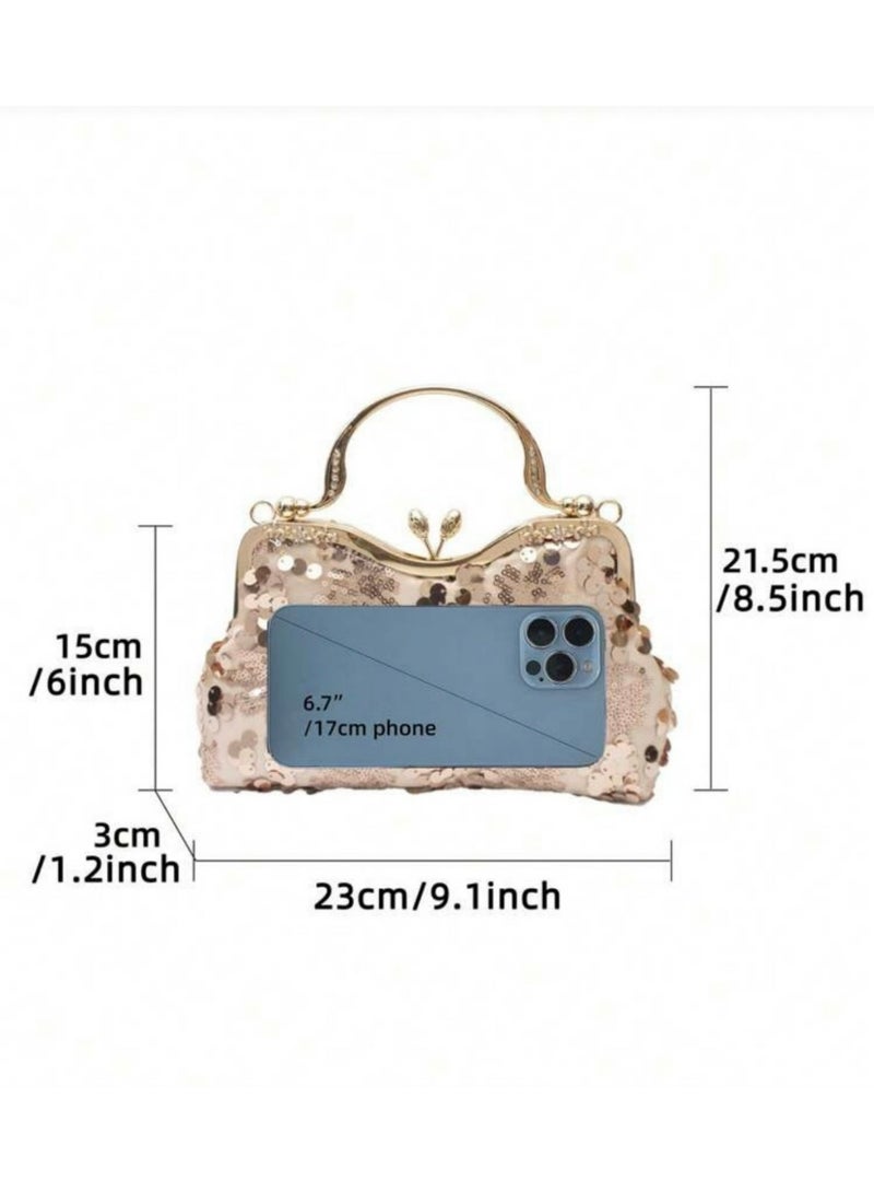 Women‘s Handbag Evening Bag Fashionable Sequin Clutch Vintage Shoulder Bag with Removable Chain Perfect for Weddings, Ramadan, Birthdays,Prom Party，Gift For Ladys,Girls,Woman. - Image 3