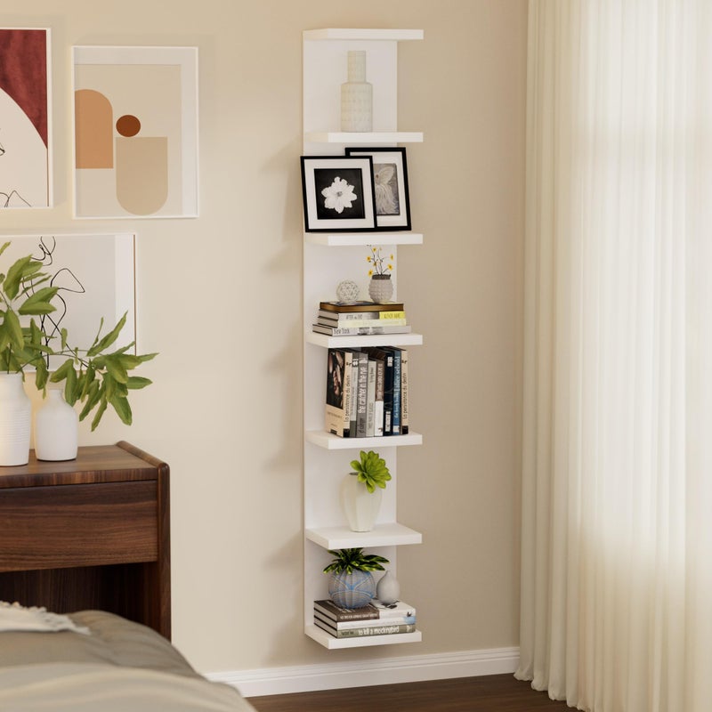 BKALEME 7 Tier Wall Shelf Unit, Floating Shelves for Storage Home Display, Versatile Lack Wall Shelves for Bedroom,Living Room,Office Decor, Tall Long Shelf for Book,Shoe,Vanity, Purse and TV White - Image 2