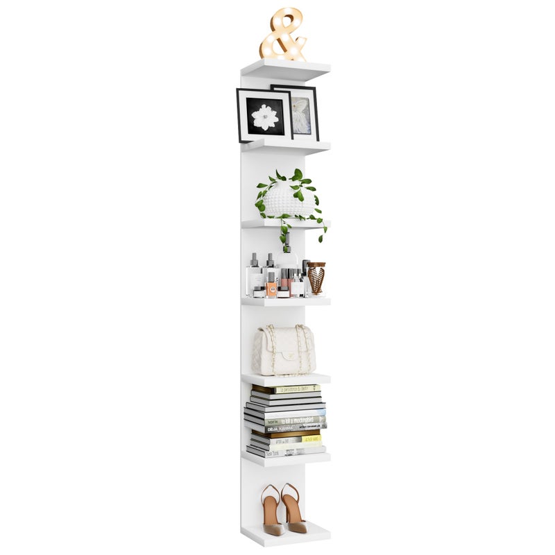 BKALEME 7 Tier Wall Shelf Unit, Floating Shelves for Storage Home Display, Versatile Lack Wall Shelves for Bedroom,Living Room,Office Decor, Tall Long Shelf for Book,Shoe,Vanity, Purse and TV White - Image 1