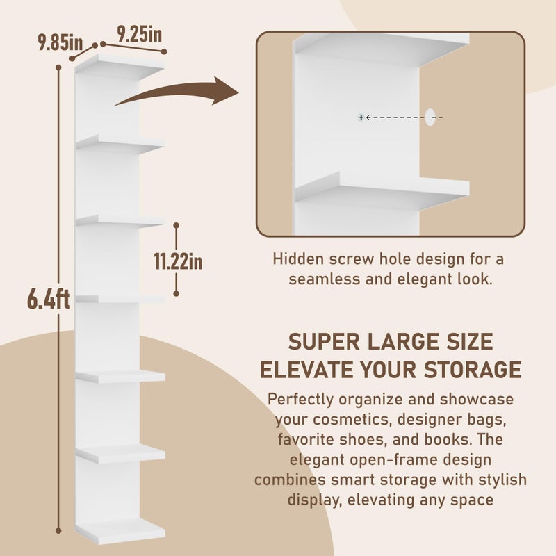 BKALEME 7 Tier Wall Shelf Unit, Floating Shelves for Storage Home Display, Versatile Lack Wall Shelves for Bedroom,Living Room,Office Decor, Tall Long Shelf for Book,Shoe,Vanity, Purse and TV White - Image 3