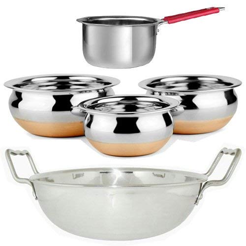Liolis Round Bottom Induction Kadhai 2000ml & 3 Pcs Handi 2500ml with Induction Wire Handle Sauce Pan- 5500ml - Image 1