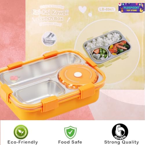 PLUSPOINT Bento Lunch Box Insulated Air Tight Portable Lunch Box with Utensils, Stainless Steel Lunch Box with Containers, Leak Proof Bento Box for Kids, Adults, Men Women (Orange) - 750 Ml - Image 2