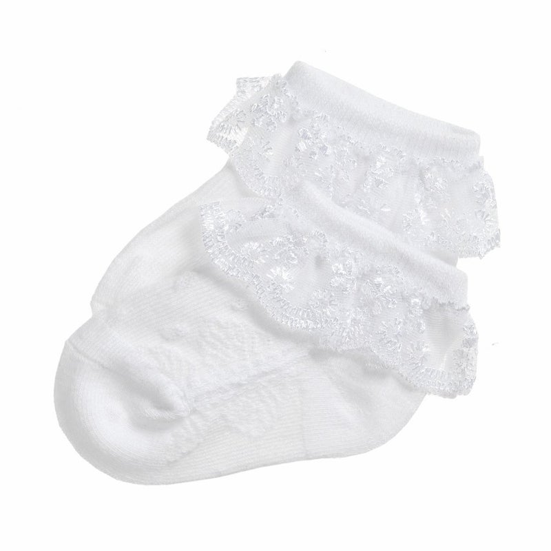 EPEIUS Baby-Girls Eyelet Frilly Lace Socks Cotton Rich Infant Girl Princess Ankle Socks (Pack of 2) 6-12 Months White - Image 4