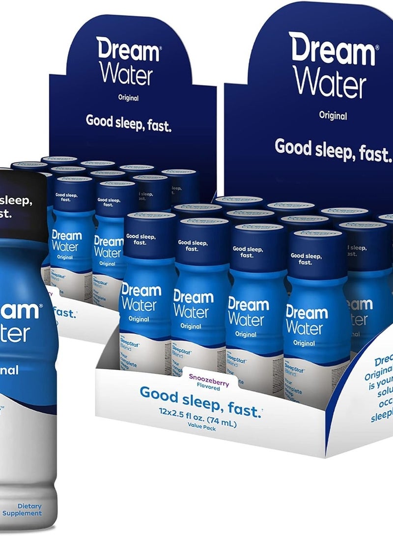Dream Water Sleep Aid Original GABA, Melatonin, 5-HTP, Snoozeberry, 74 ml x 12 Bottles