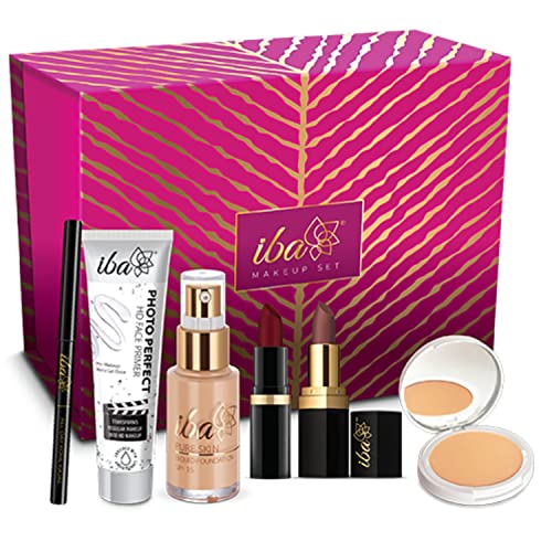 Iba Makeup Gift Set for Women (Dusky) | Foundation, Compact, Primer, Lipsticks, Kajal | Long Lasting | Full Coverage | Bridal Makeup Kit for Women | 100% Vegan & Cruelty-Free (6 items makeup combo in the one set) - Image 1
