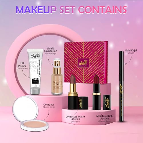 Iba Makeup Gift Set for Women (Dusky) | Foundation, Compact, Primer, Lipsticks, Kajal | Long Lasting | Full Coverage | Bridal Makeup Kit for Women | 100% Vegan & Cruelty-Free (6 items makeup combo in the one set) - Image 4