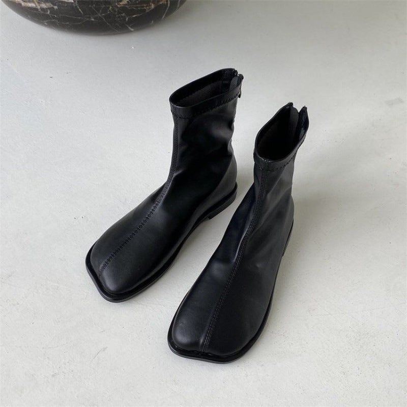 Martin Boots Women'S Mango Square Head Chelsea Thin Shoes Explosion French Flat Small Short Boots - Image 1