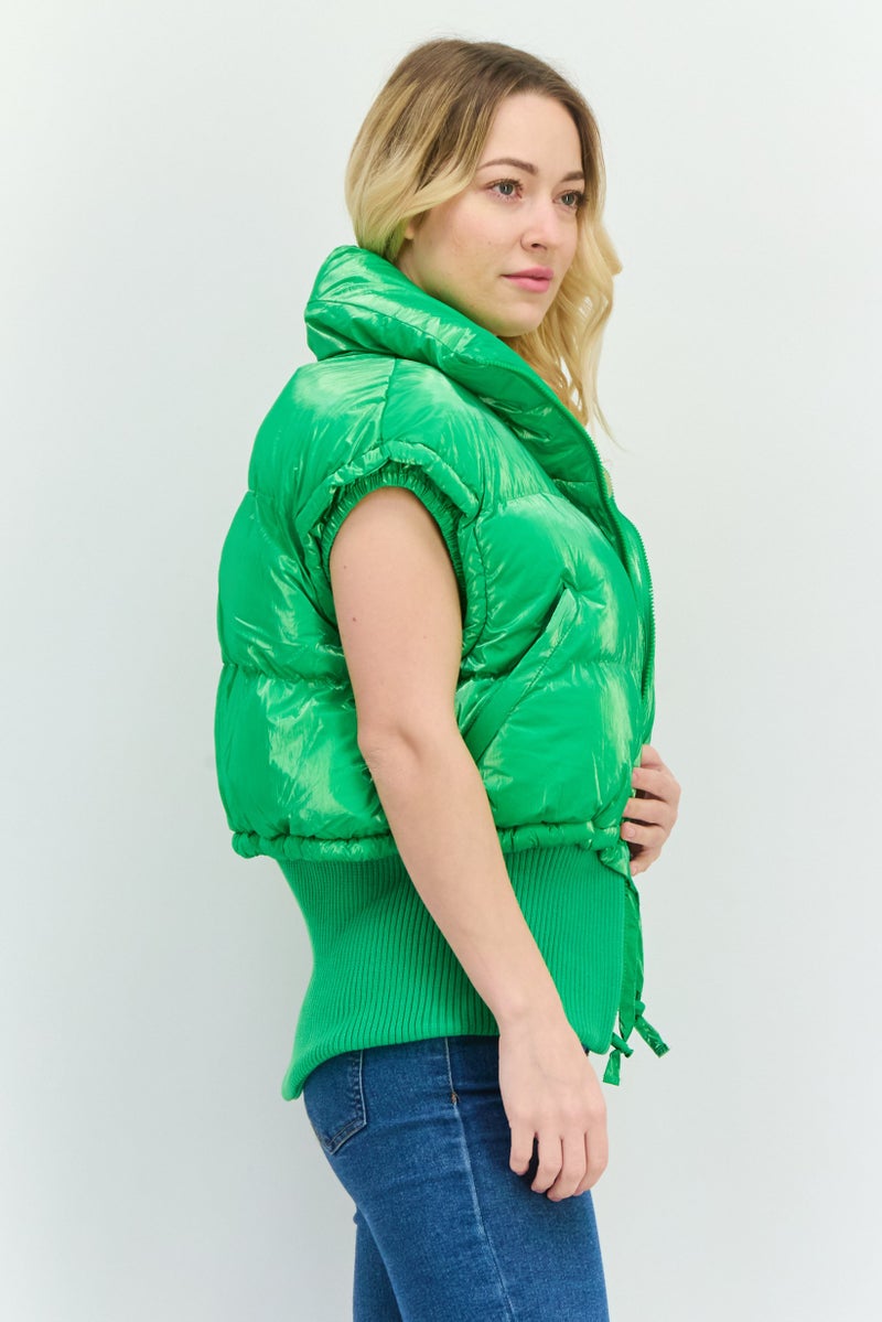 ASOS تصميم أسوس سترة نسائية عالية الرقبة مبطنة بلون أخضر - Image 2